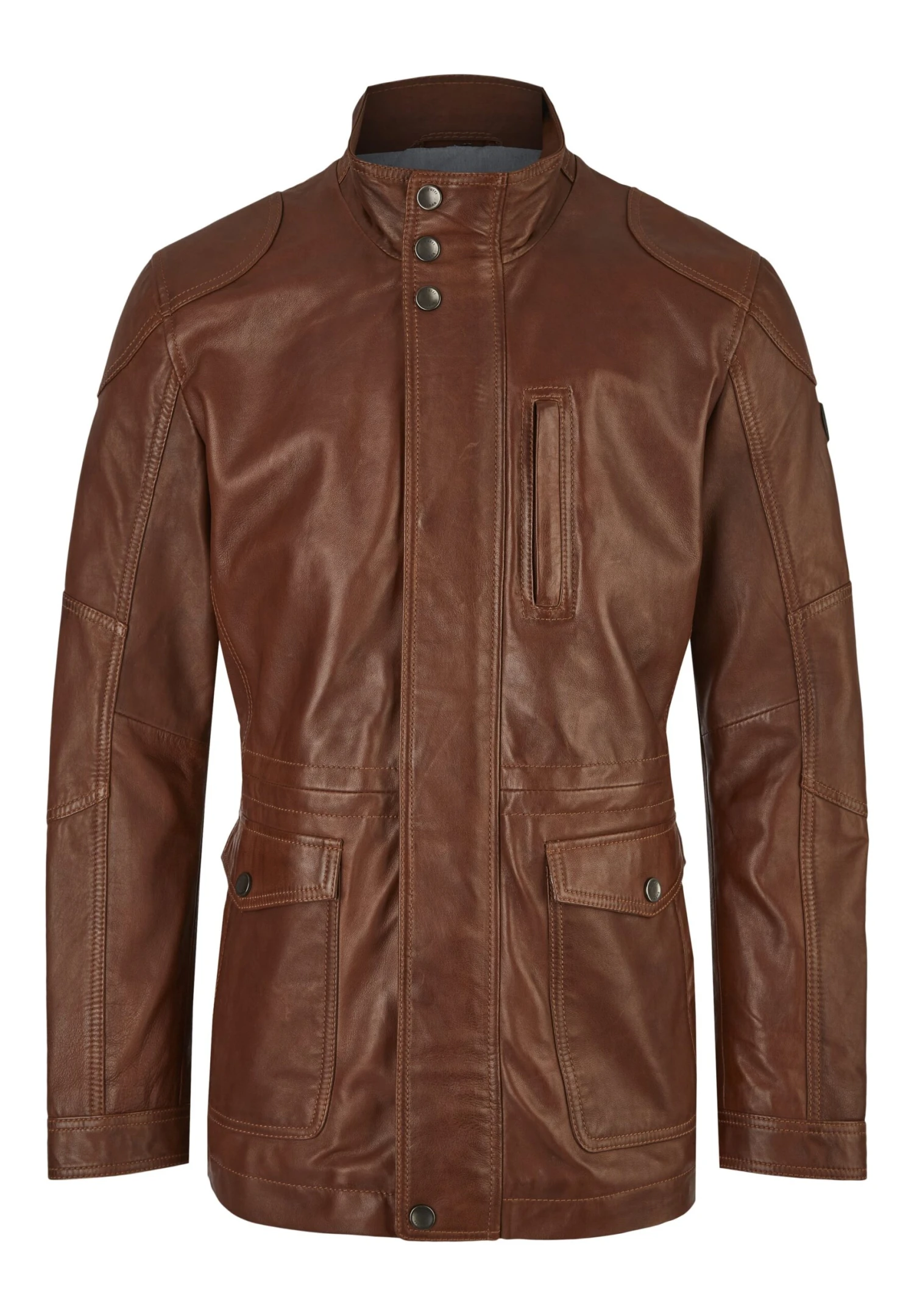 Bugatti Mit Abdeckleiste Und Stehkragen - Leren Jas - Cognac 7 Bugatti Mit Abdeckleiste Und Stehkragen - Leren Jas - Cognac - Afbeelding 5