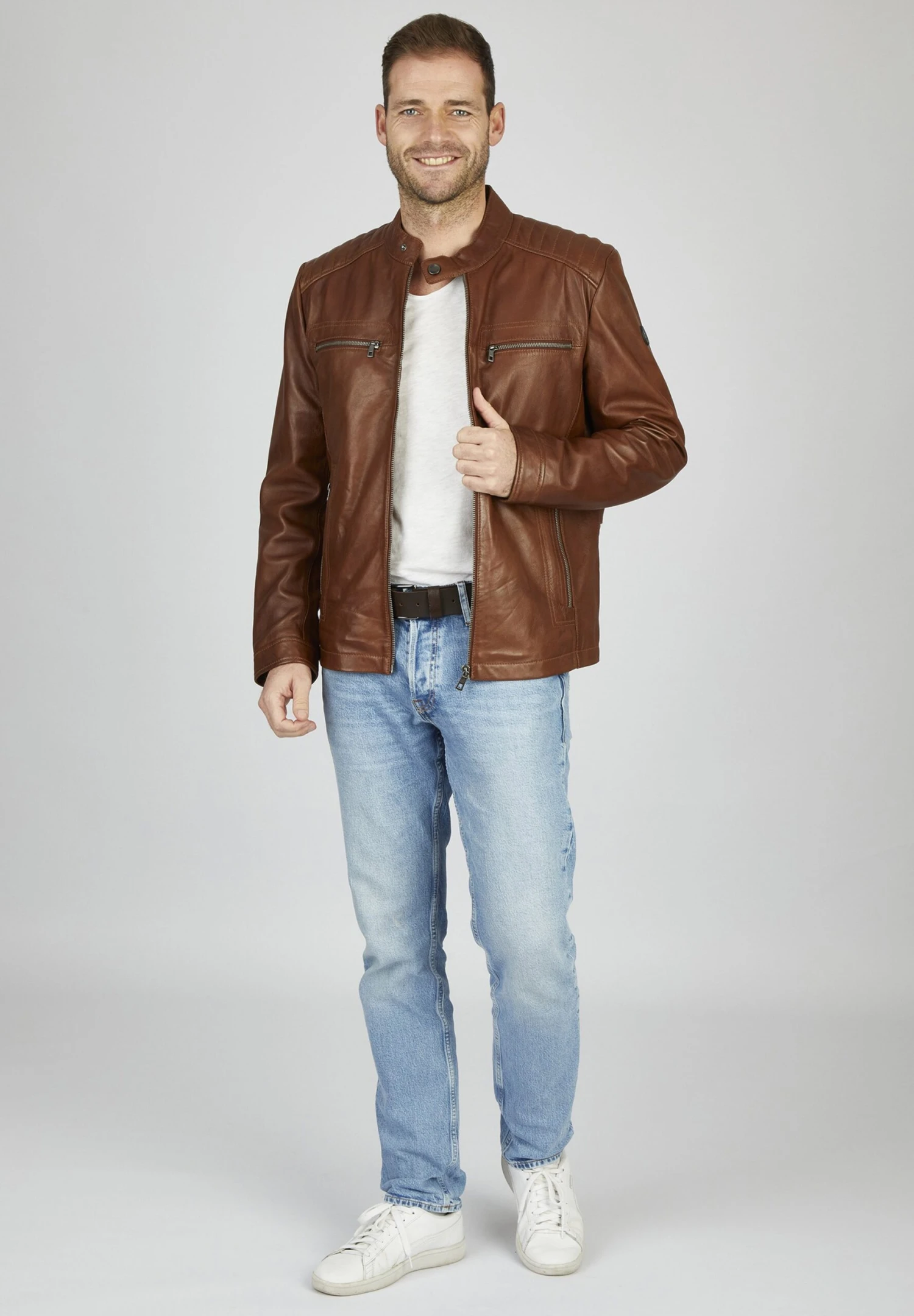 Bugatti Mit Druckknopfrieglen - Leren Jas - Cognac 4 Bugatti Mit Druckknopfrieglen - Leren Jas - Cognac - Afbeelding 2