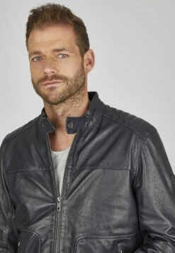 Bugatti Mit Riegeln Und Stehkragen - Leren Jas - Dunkelblau -Bugatti Winkel 5eaeeec8487244299798382be8db8813