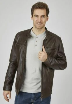 Bugatti Mit Druckknopfrieglen - Leren Jas - Dunkelbraun