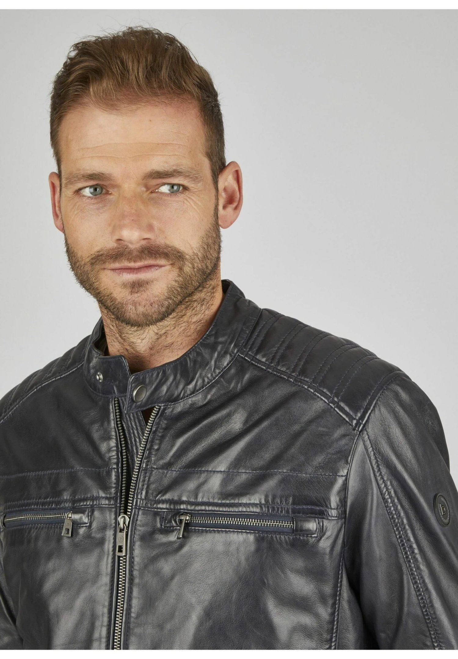 Bugatti Mit Stehkragen Und Druckknopfriegel - Leren Jas - Dunkelblau 6 Bugatti Mit Stehkragen Und Druckknopfriegel - Leren Jas - Dunkelblau - Afbeelding 4