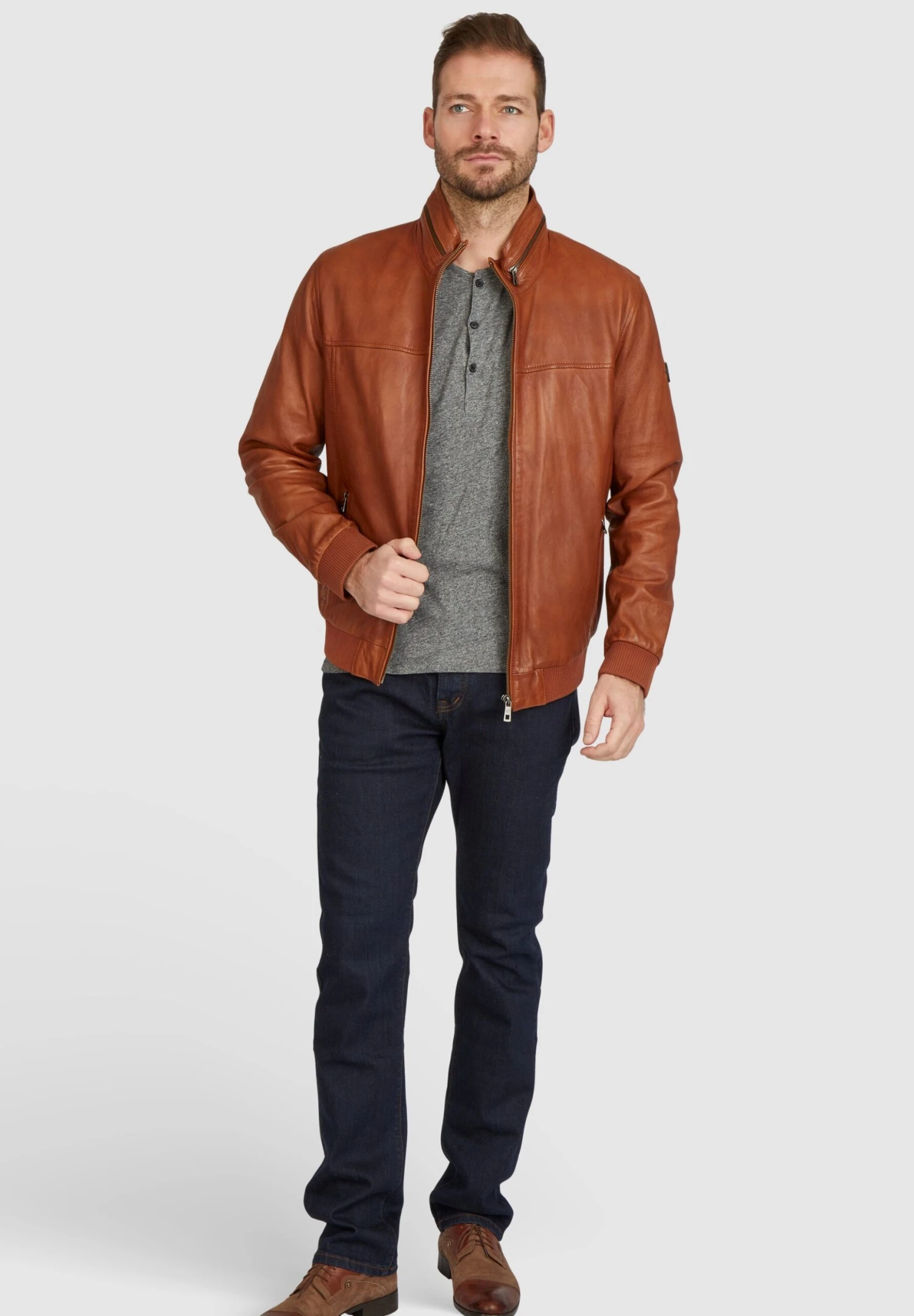 Bugatti Mit Riegeln Und Steppungen - Leren Jas - Cognac 4 Bugatti Mit Riegeln Und Steppungen - Leren Jas - Cognac - Afbeelding 2