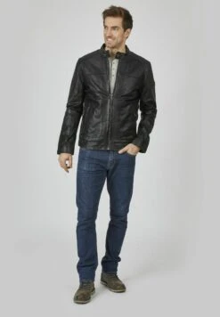 Bugatti Mit Riegeln Und Stehkragen - Leren Jas - Schwarz -Bugatti Winkel e188ad0da9964ef68f585d44def2e7d2