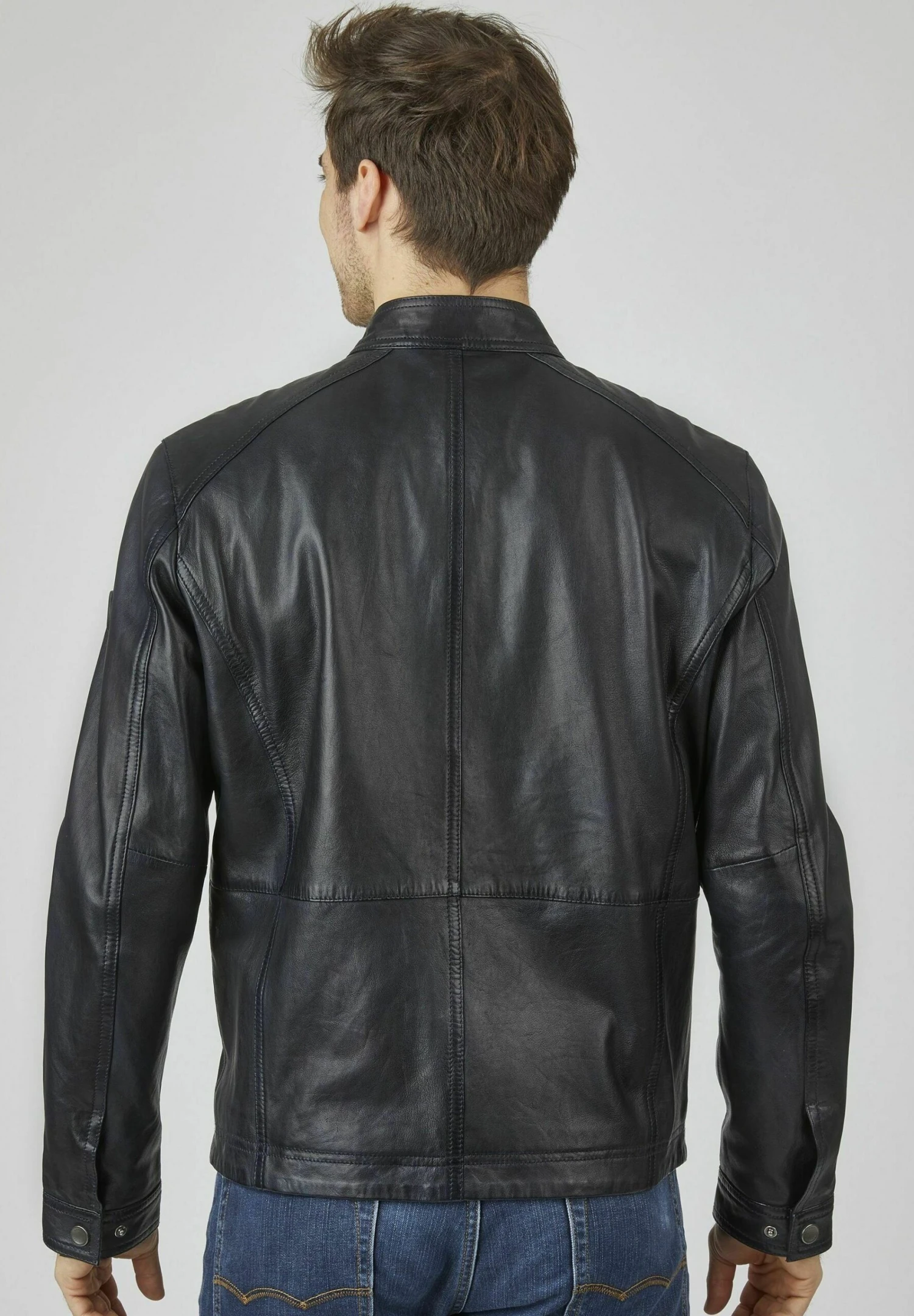 Bugatti Leather Jacket With Stand Up Collar - Leren Jas - Dunkelblau 5 Bugatti Leather Jacket With Stand Up Collar - Leren Jas - Dunkelblau - Afbeelding 3