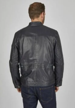 Bugatti Mit Riegeln Und Stehkragen - Leren Jas - Dunkelblau -Bugatti Winkel eb01aa9325c54b5ea292c2bbcd203ea0